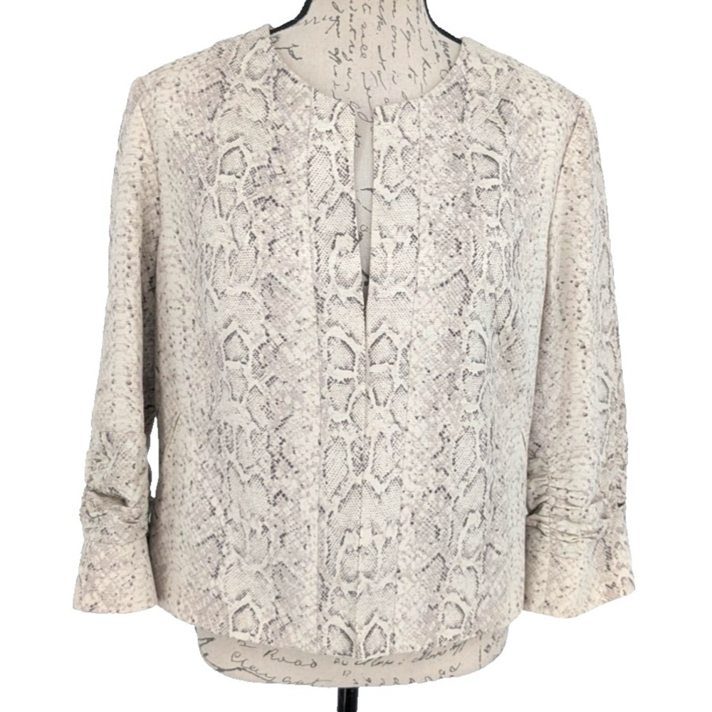 ANTHRACITE 100% Silk Blazer Jacket Ivory Subtle Animal Print Sz 14